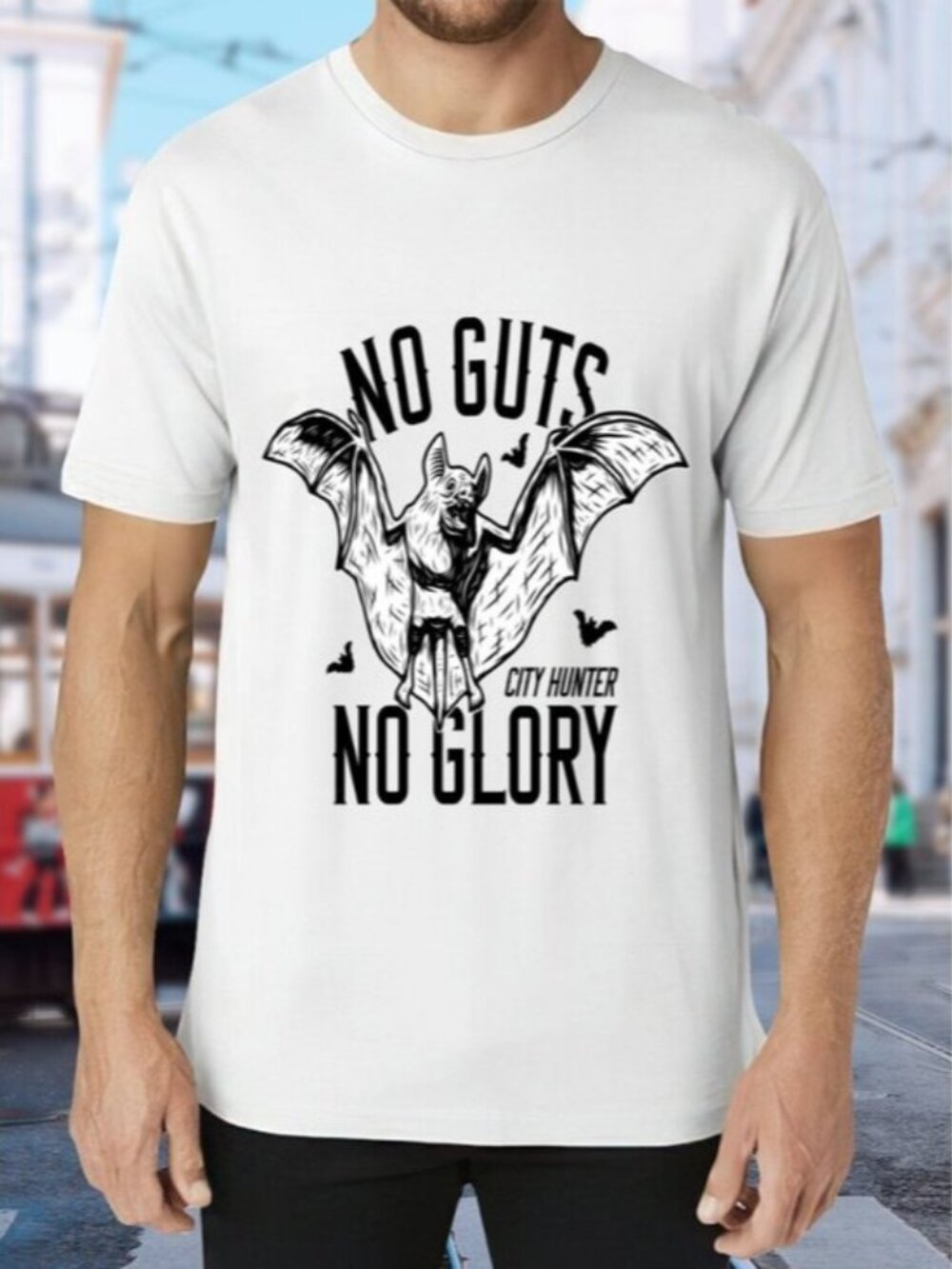 No Guts No Glory Bat Graphic Tee - White